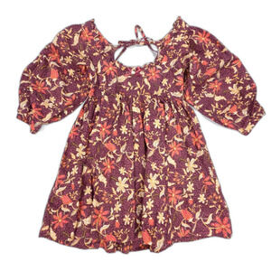 NWT Free People Lola Floral Mini Dress Brown Boho Cottagecore Babydoll Peasant